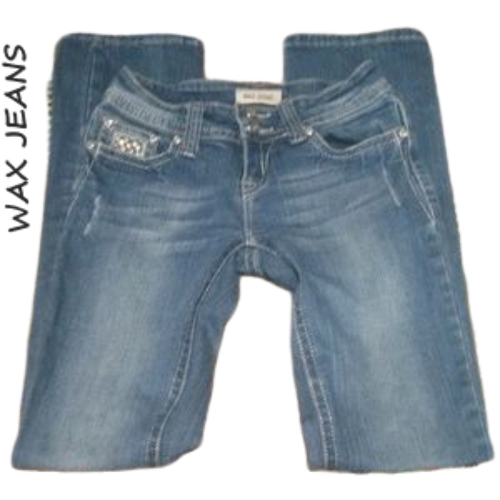 Wax Jeans Boot Cut Medium Wash Rhinestone Details Size 3 EUC